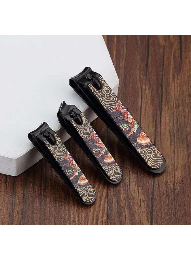 Chinese Lion Dance 5-Piece Manicure Set, Portable PU Leather Storage Case, Rotary Double-Edged Nail Clippers Nail File Ear Pick Home Nail Care Kit - Image 4