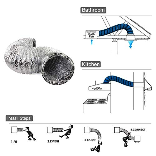 Hon&Guan 3 Inch Duct 6.56 Feet, Hon&Guan Flexible Dryer Vent Hose For Tight Space Dryer Exhaust Hose Aluminum Duct For Heating and Cooling Ventilation-with 2 Clamps. - Image 5
