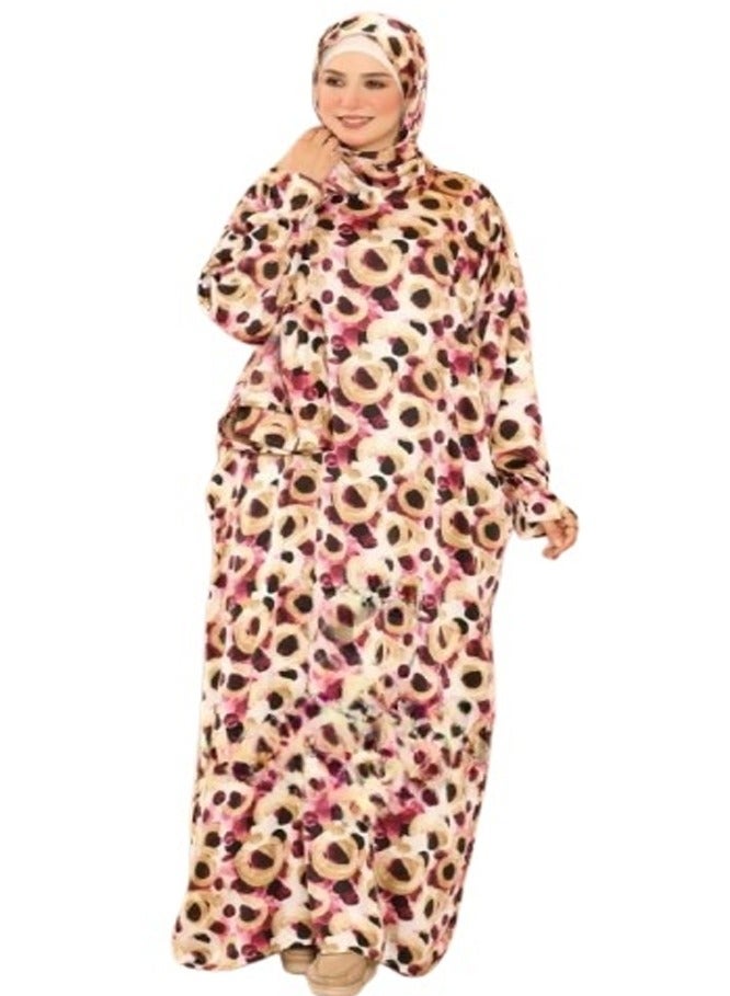 سيزار إسدال صلاة بيت من ستان أرماني بتصميم بسيط – طرحة متصلة، فري سايز - Image 1