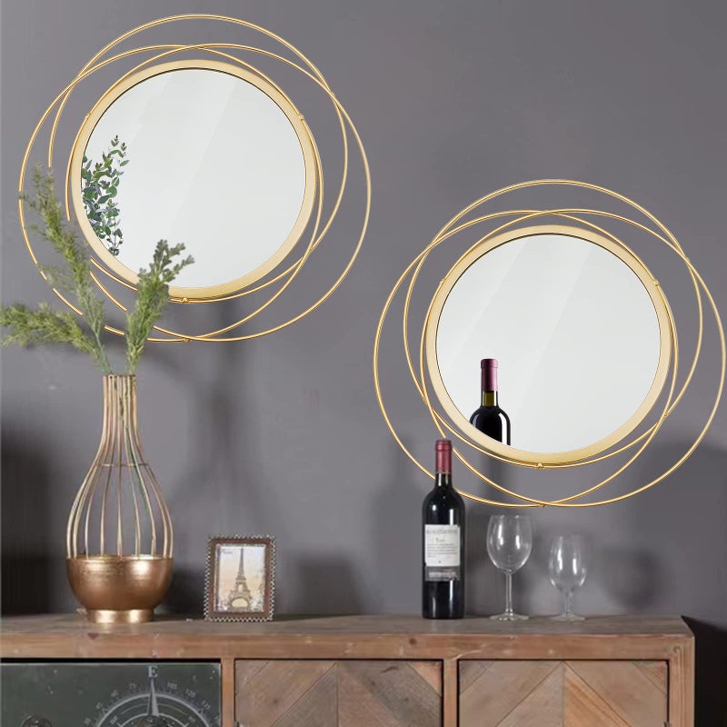 2 Set 157 Gold Circle Mirrors Wall Decor Iron Frame Wall Art Round Mirror Home Decor Hanging for Living RoomBedroomBathroomEntryway Medium Size 157 inchCircles