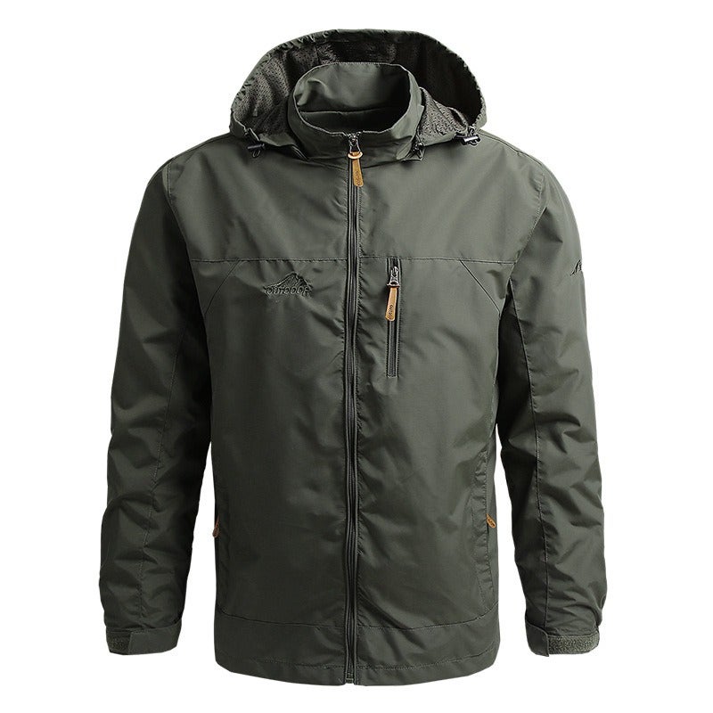 WU Men's Outdoor Hiking Windbreaker Jacket - Lightweight Waterproof Breathable Spring Autumn Casual Hooded Zip-Up Coat - Image 1