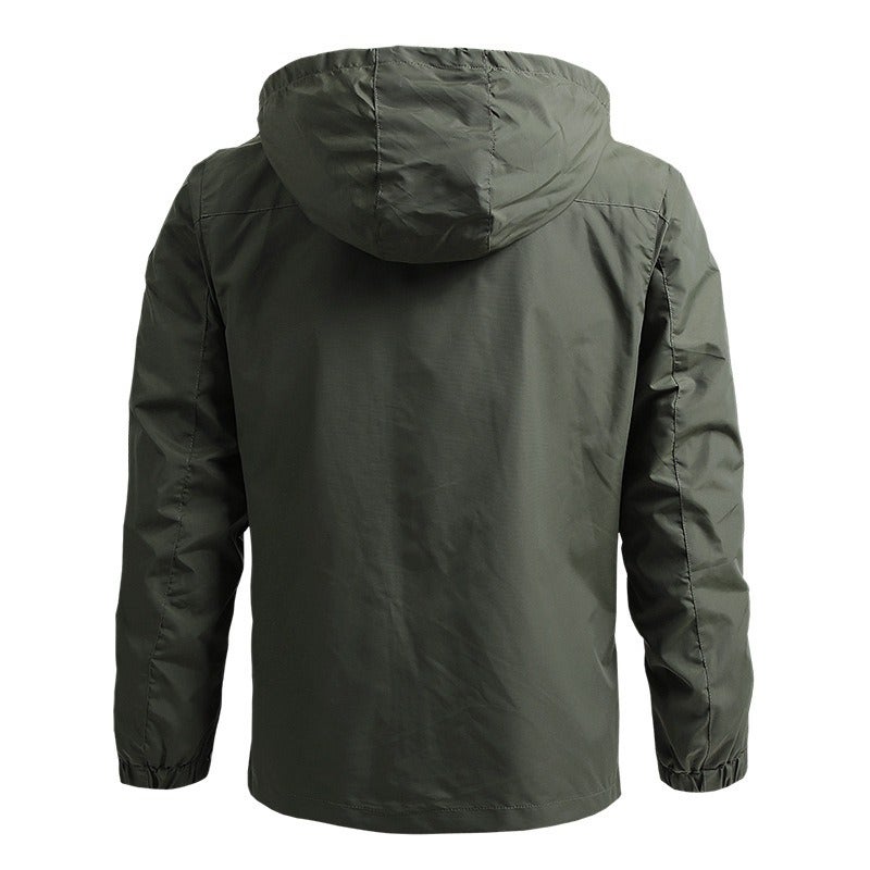 WU Men's Outdoor Hiking Windbreaker Jacket - Lightweight Waterproof Breathable Spring Autumn Casual Hooded Zip-Up Coat - Image 5