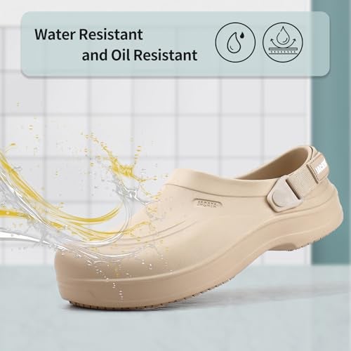 Jacata Mens Slip Resistant Chef Shoes Non Slip Kitchen Work Clogs with Arch Support Oil Water Resistant for Food Service Nursing Gardening Crews Health Care Restaurant Footwear （Off-White 12） - Image 4