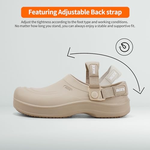 Jacata Mens Slip Resistant Chef Shoes Non Slip Kitchen Work Clogs with Arch Support Oil Water Resistant for Food Service Nursing Gardening Crews Health Care Restaurant Footwear （Off-White 12） - Image 5