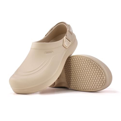 Jacata Mens Slip Resistant Chef Shoes Non Slip Kitchen Work Clogs with Arch Support Oil Water Resistant for Food Service Nursing Gardening Crews Health Care Restaurant Footwear （Off-White 12） - Image 1