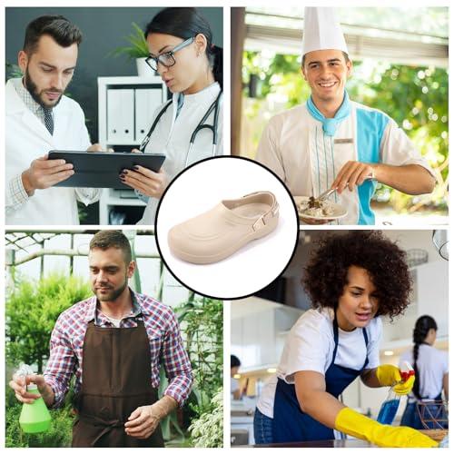 Jacata Mens Slip Resistant Chef Shoes Non Slip Kitchen Work Clogs with Arch Support Oil Water Resistant for Food Service Nursing Gardening Crews Health Care Restaurant Footwear （Off-White 12） - Image 2