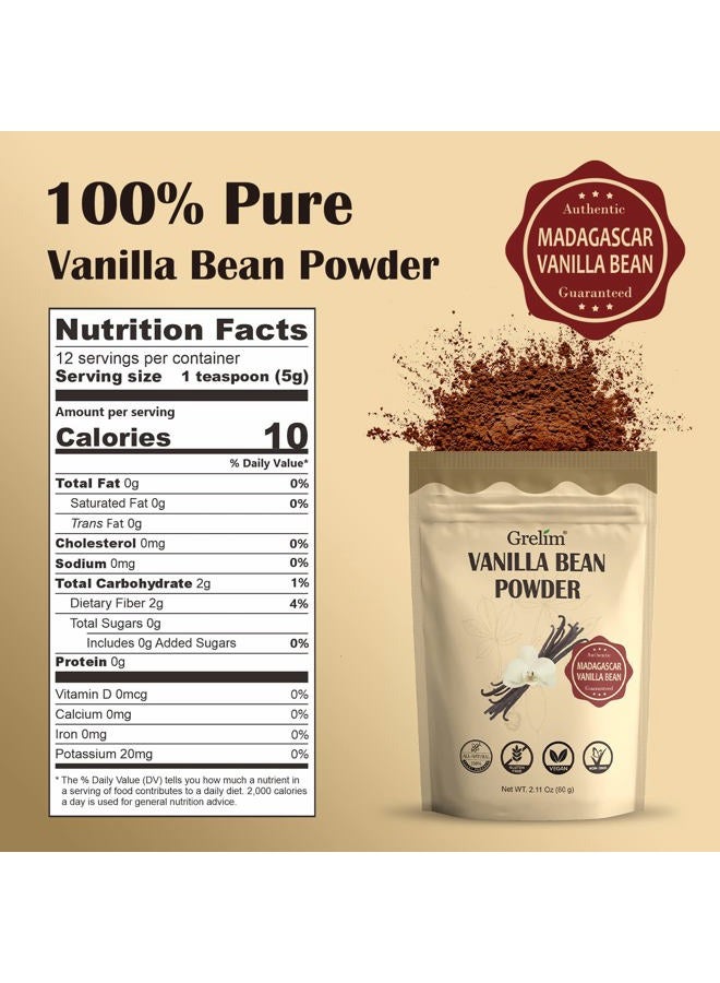 GRELIM Vanilla Bean Powder, 100% Pure Ground Madagascar Vanilla Powder Gluten-Free No Fillers or Additives Great for Baking, Coffee, Smoothies 2.11 Oz (60 g) - Image 3