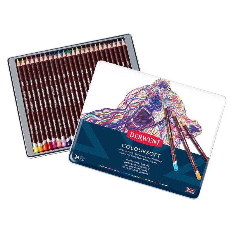 Derwent Coloursoft Colouring Pencils Tin Set of 24Silver - Image 1