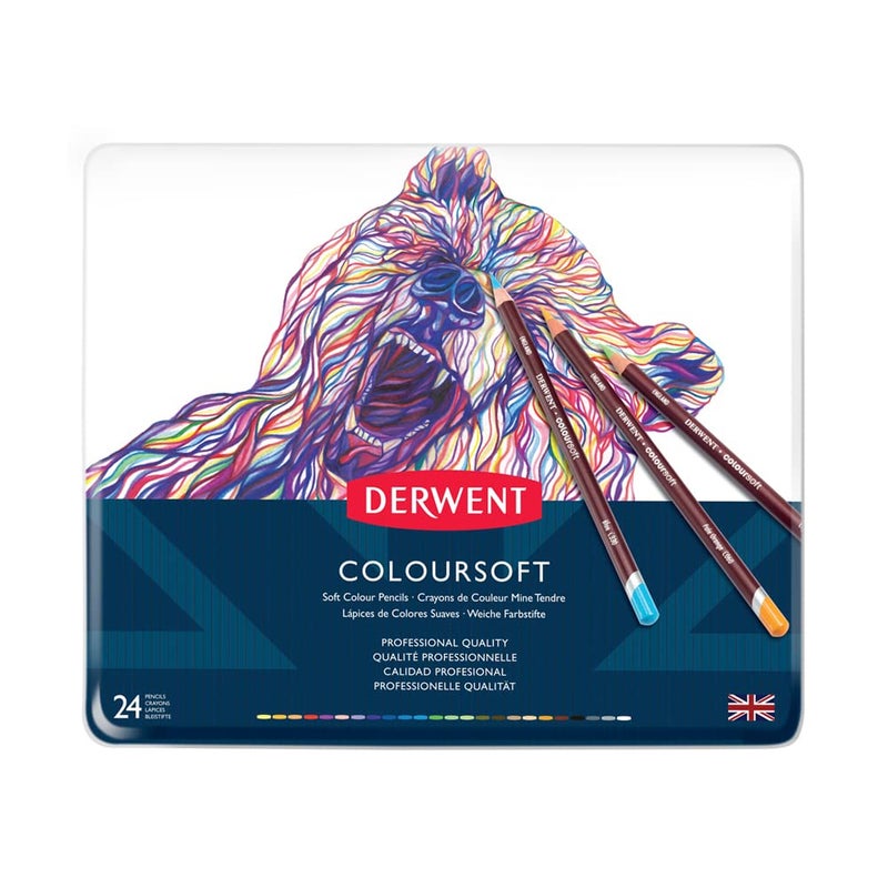 Derwent Coloursoft Colouring Pencils Tin Set of 24Silver - Image 2