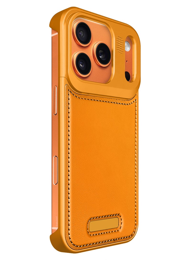 Luxury Leather Aluminum Alloy Aromatherapy Case for iPhone 17 Pro Max - MagSafe Compatible - Shockproof - Camera Lens Protection -  Cosmic Orange - Image 3