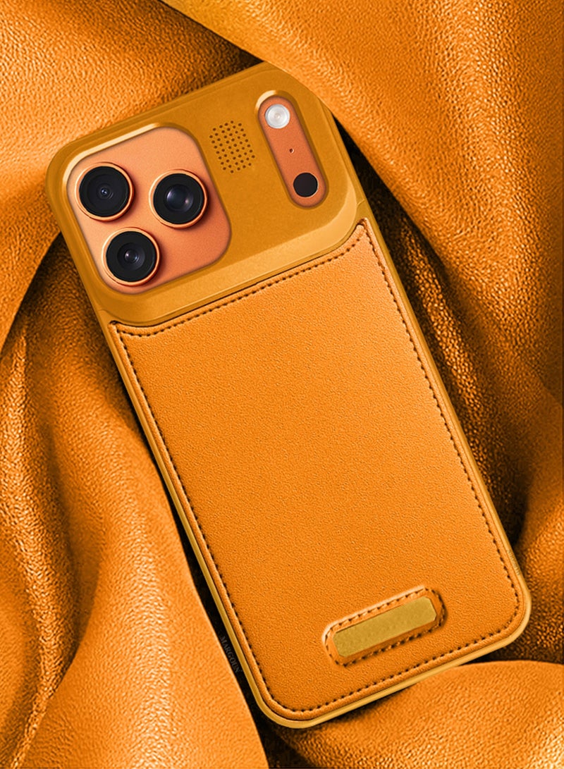 Luxury Leather Aluminum Alloy Aromatherapy Case for iPhone 17 Pro Max - MagSafe Compatible - Shockproof - Camera Lens Protection -  Cosmic Orange - Image 5
