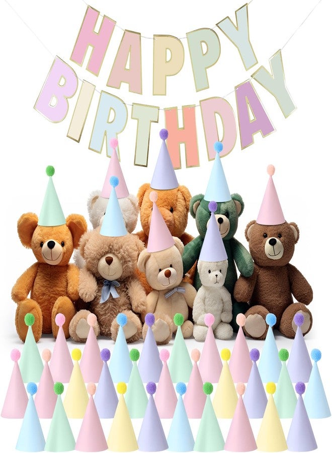 Vinsot 43 Pcs Pastel Cone Hats with Macaron Happy Birthday Letters Banner Mini Rainbow Hats(Pastel Color,Macaron) - Image 1