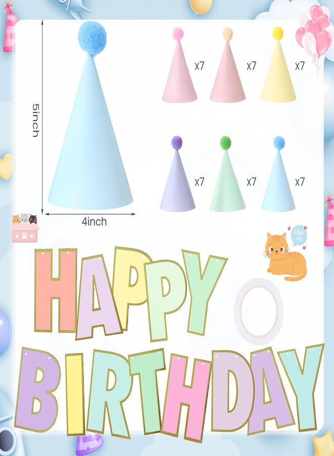 Vinsot 43 Pcs Pastel Cone Hats with Macaron Happy Birthday Letters Banner Mini Rainbow Hats(Pastel Color,Macaron) - Image 2