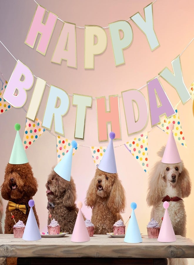 Vinsot 43 Pcs Pastel Cone Hats with Macaron Happy Birthday Letters Banner Mini Rainbow Hats(Pastel Color,Macaron) - Image 3