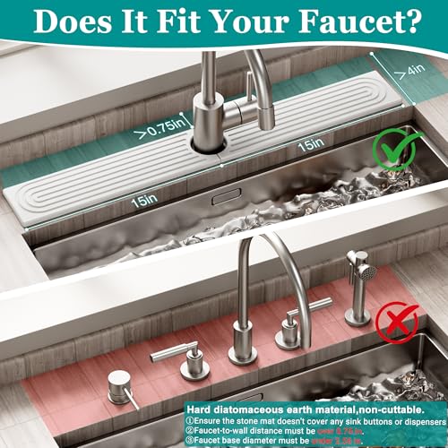 MAGKOTA Stone Faucet Mat for Kitchen Sink - Quick Dry Diatomite Sink Splash Guard, Prevents Moisture Buildup & Water Stains, Water Absorbing Stone Tray for Bathroom Countertop (White, 30" x 4") - Image 2