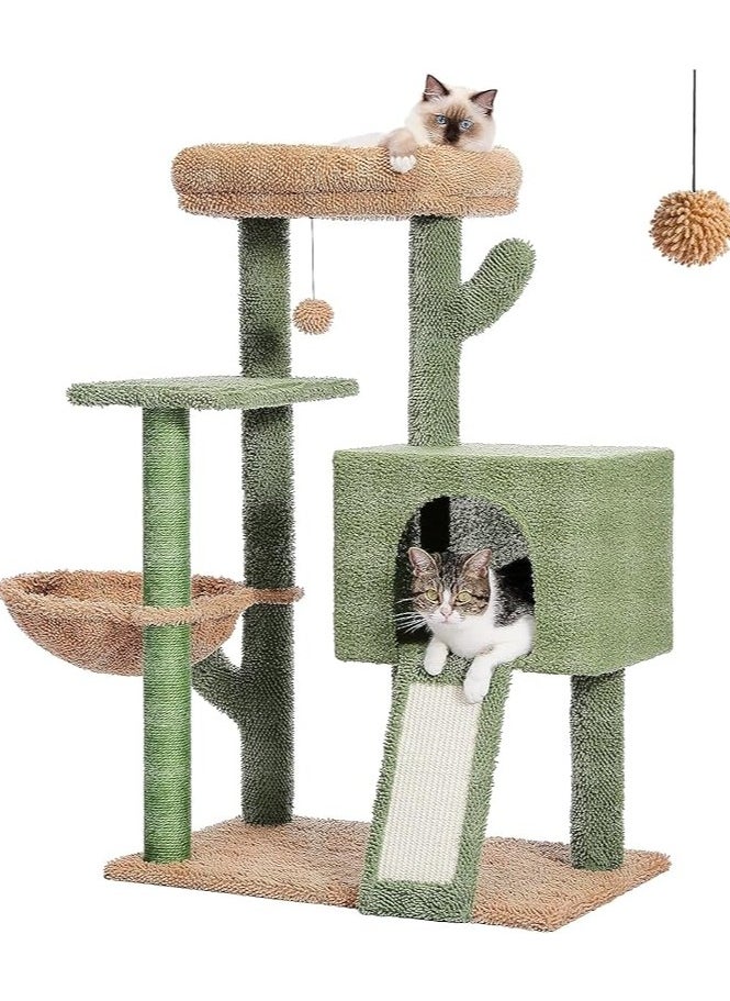 Alissa - 104 cm Cactus Cat Tower with Sisal Covered Scratching Post and Cozy Condo for Indoor Cats Cat Climbing Stand with Plush Perch & Soft Hammock for Multi Level Cat Play House 41" - Image 1