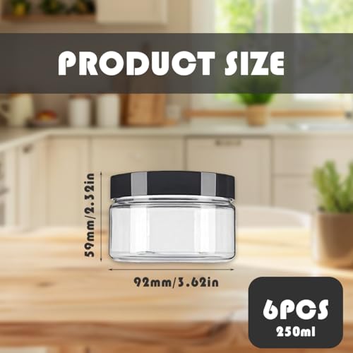 SYBL 8 oz Clear Round Plastic Jars with Black Cap Empty Sample Storage Containers for Cosmetic Lotion Facial Cream Mask Pack of 6 - Image 5