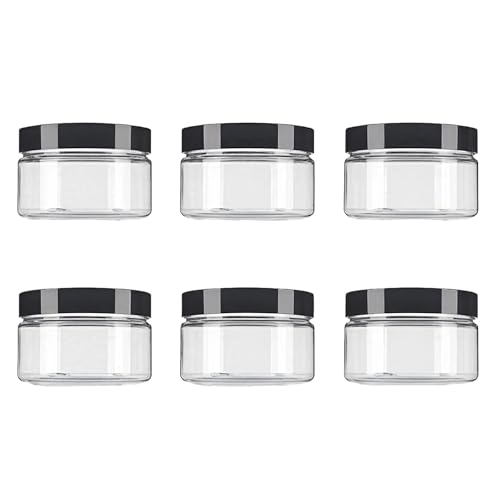 SYBL 8 oz Clear Round Plastic Jars with Black Cap Empty Sample Storage Containers for Cosmetic Lotion Facial Cream Mask Pack of 6 - Image 2