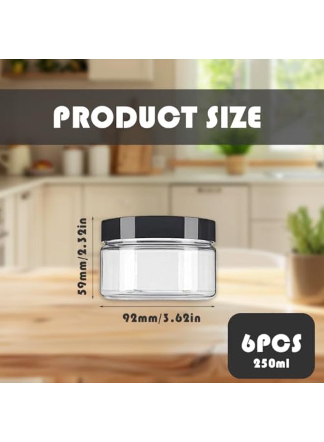 SYBL 8 oz Clear Round Plastic Jars with Black Cap Empty Sample Storage Containers for Cosmetic Lotion Facial Cream Mask Pack of 6 - Image 4