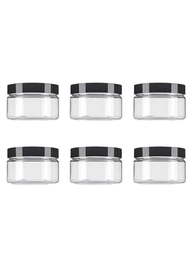 SYBL 8 oz Clear Round Plastic Jars with Black Cap Empty Sample Storage Containers for Cosmetic Lotion Facial Cream Mask Pack of 6 - Image 1
