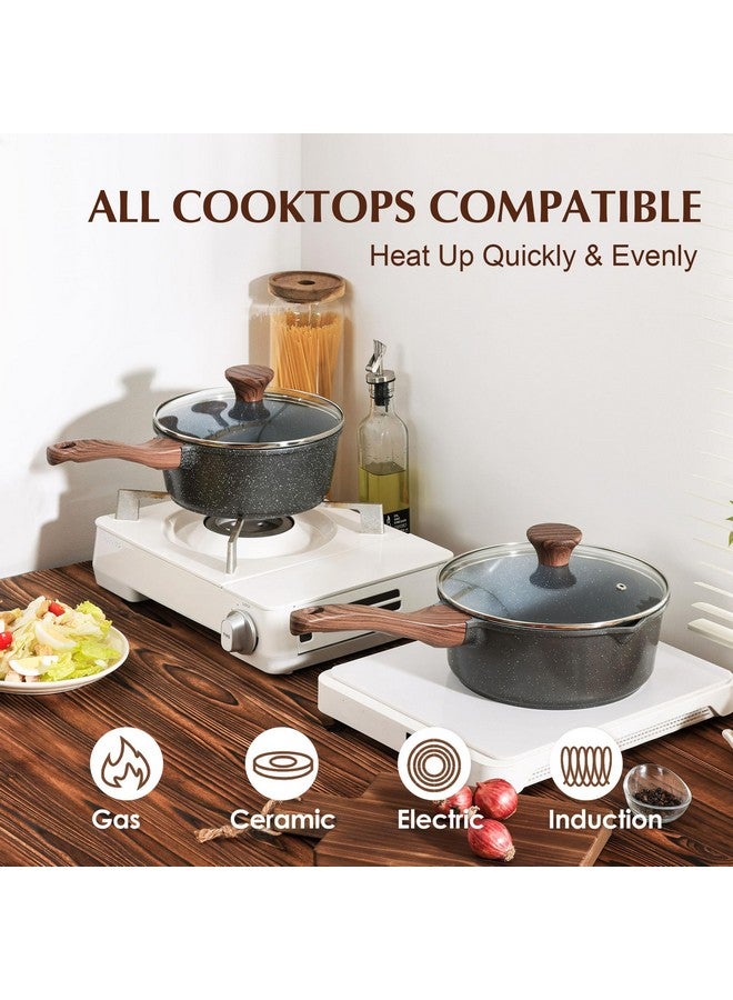 سنسارتي مقلاة صلصة غير لاصقة من SENSARTE مع فوهة مزدوجة، وعاء صلصة مطلي بالجرانيت السويسري سعة 3.0 كوارت مع غطاء، وعاء طهي متوسط الحجم للمطبخ، قدر طهي قابل للحمل بالحث، خالٍ من حمض بيرفلورو الأوكتانويك - Image 4