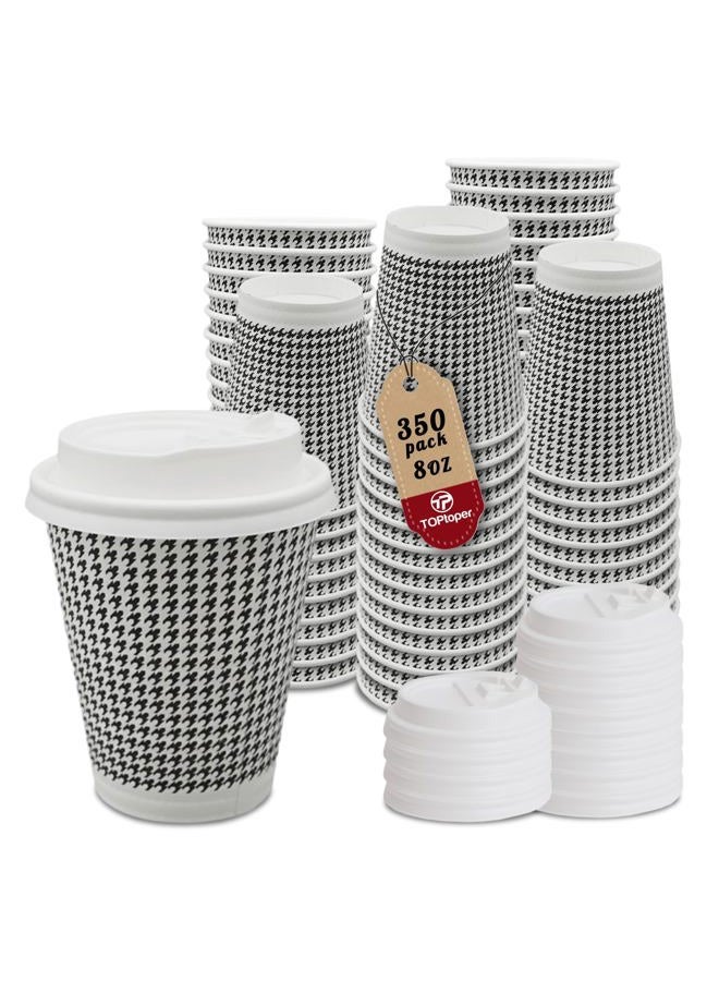 TOPtoper 350 Pack 8 oz Disposable Coffee Cups with Lids, Double Wall Insulated Corrugated Paper Hot Cups Bulk to Go Disposable Cups for Hot Beverage or Cold Drinks Ideal for Cafes - Image 1