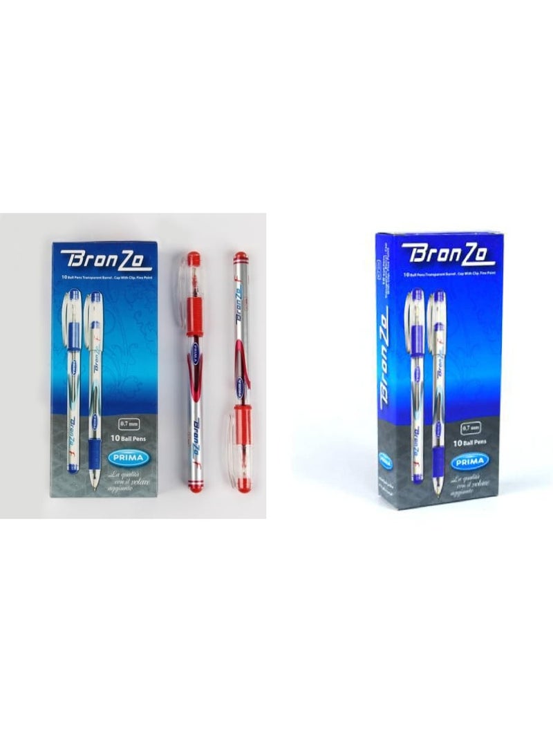 بريما عبوة من 10 أقلام حبر جاف من بريما برونزو - أحمر وأزرق (عبوتان). - Image 1