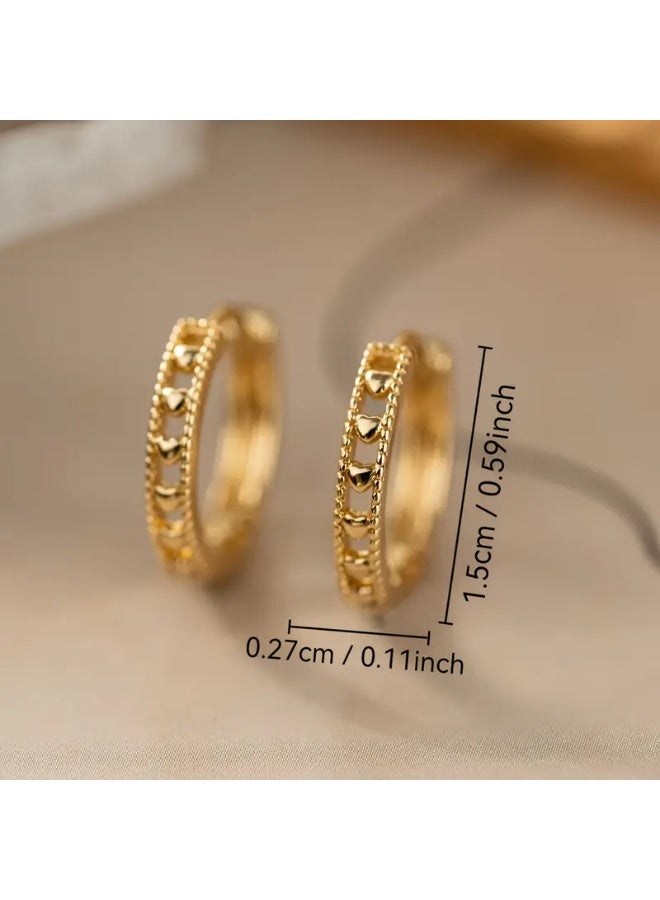 aeen 18K Gold Plated Vintage Heart-Pattern Hoop Earrings for Women – Elegant Golden-Tone Huggies, Perfect for Daily Wear & Parties - Image 4
