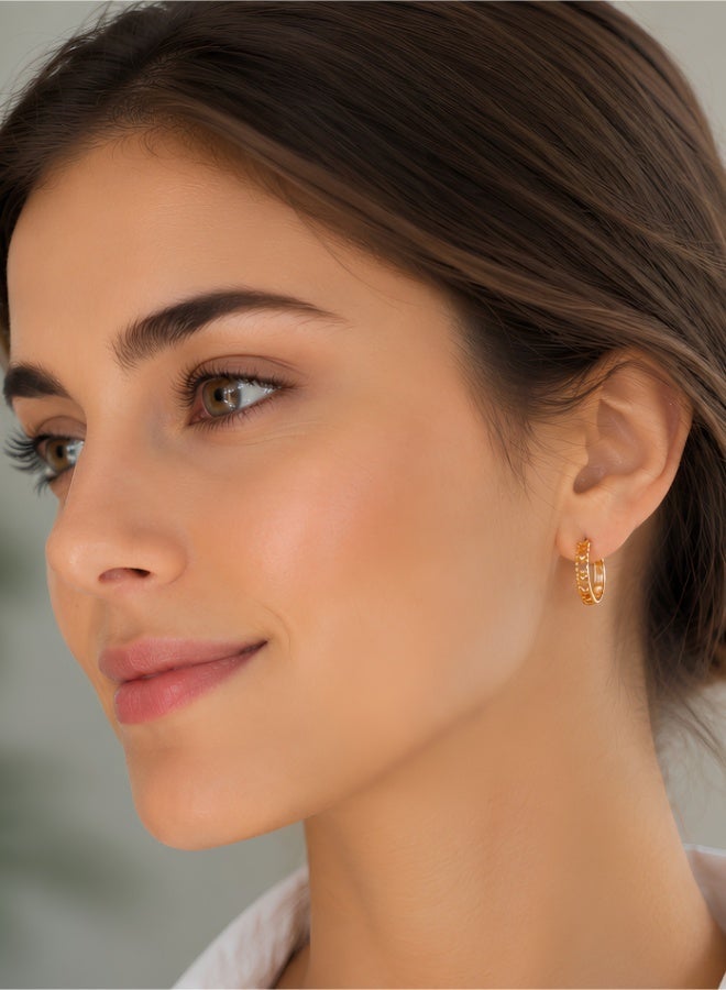 aeen 18K Gold Plated Vintage Heart-Pattern Hoop Earrings for Women – Elegant Golden-Tone Huggies, Perfect for Daily Wear & Parties - Image 2