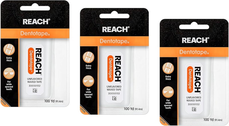 Reach Dentotape Waxed Dental Floss - Unflavored, Extra Wide Cleaning Surface for Large Spaces, 100 Yards (Pack of 3) - Image 1