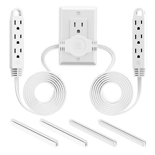 K KASONIC 3 Prong 12 Feet Twin Extension Cord Power Strip, 6 Feet on Each Side, Flat Head Outlet Plug, 6 Outlets, Double Extension Cord Splitter for Indoor Use, ETL Listed, White - Image 1