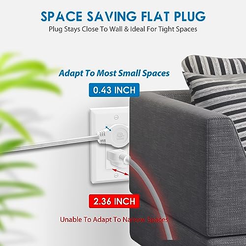 K KASONIC 3 Prong 12 Feet Twin Extension Cord Power Strip, 6 Feet on Each Side, Flat Head Outlet Plug, 6 Outlets, Double Extension Cord Splitter for Indoor Use, ETL Listed, White - Image 3