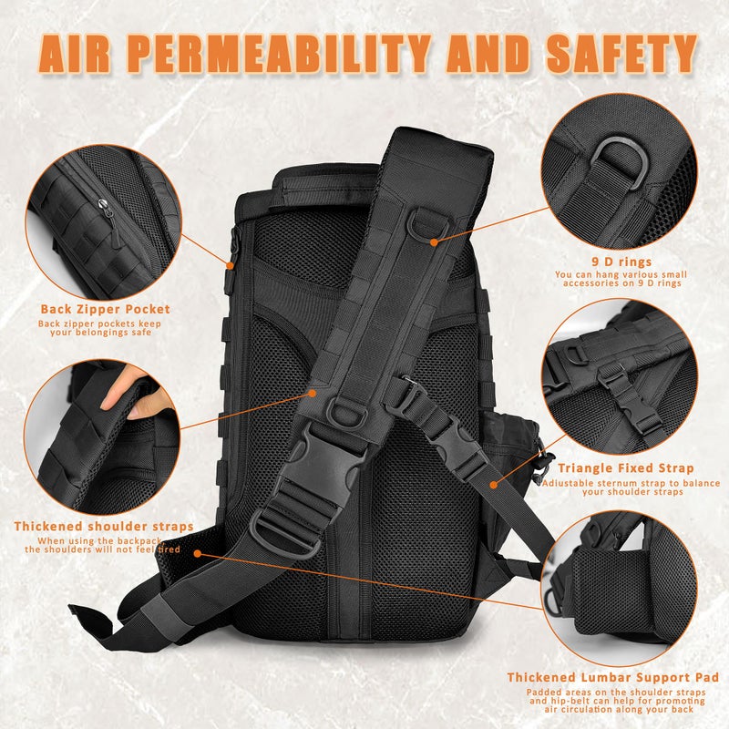 MANETTA Tactical sling Backpack for men- 25l Large Army one shoulder Backpacks For Men Camping Hiking Trekking Daypack Rucksack (black-15.6) - Image 5