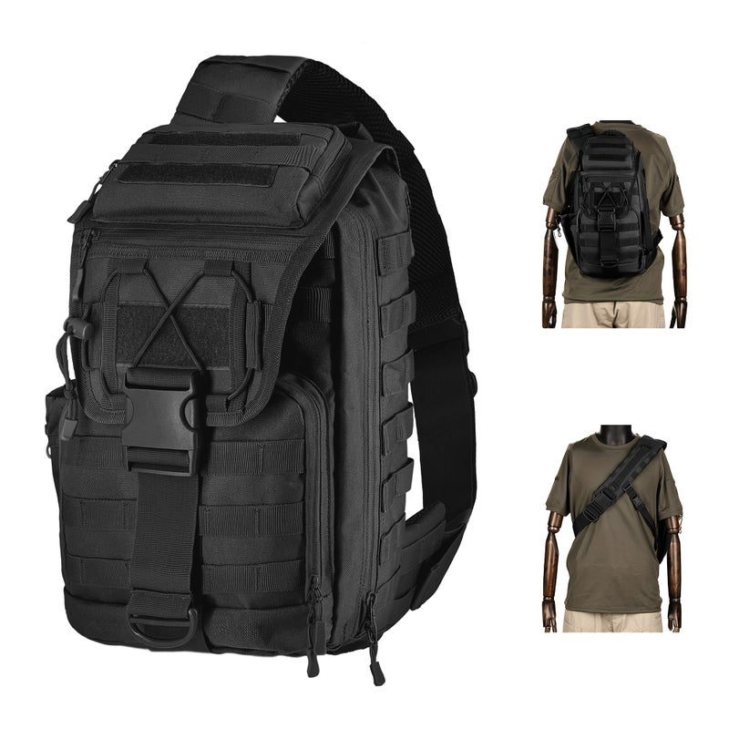 MANETTA Tactical sling Backpack for men- 25l Large Army one shoulder Backpacks For Men Camping Hiking Trekking Daypack Rucksack (black-15.6) - Image 1