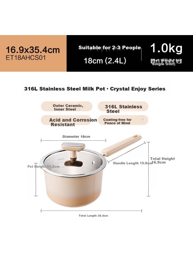 Supor Small Milk Pot, 316 Food Grade Stainless Steel Ceramic Non-stick Milk Pot, Baby Food Cooking Noodle Soup Hot Milk Pot, 18cm - Image 1