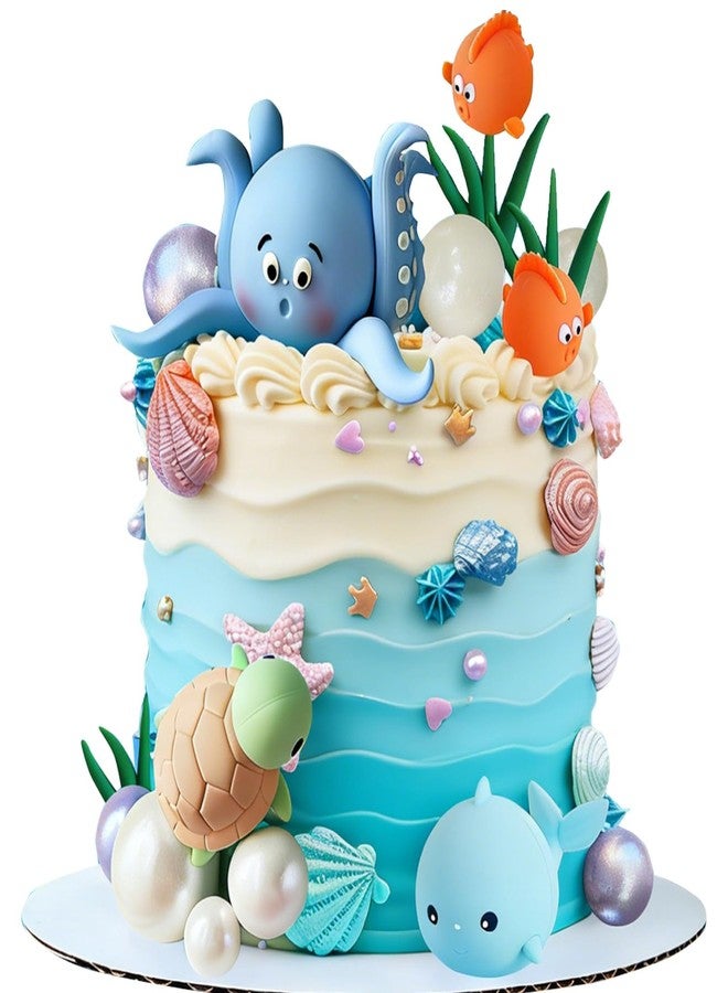 RASSLISA Under the Sea Cake Toppers Ocean Animals Cake Decorations with Balls for Under The Sea Theme Birthday Party Baby Shower Mermaid Party Supplies - Image 1