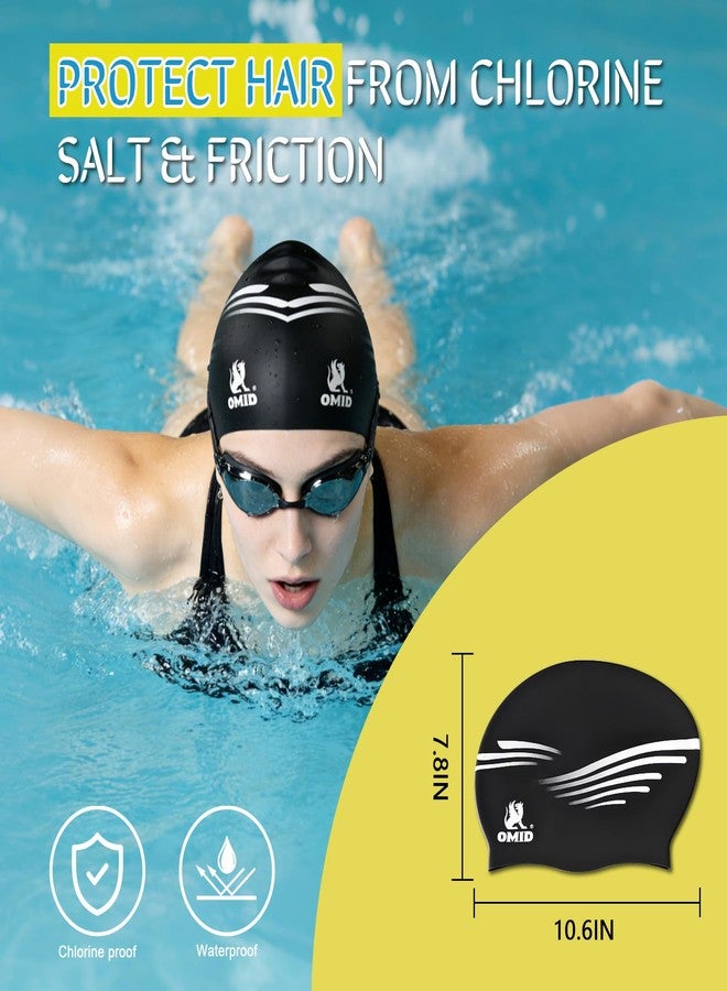 OMID Waterproof Swim Cap for Women with Long Hair - Chemical Resistant Silicone Swimming Cap, UV Protection for Pool Beach, Fits Dreadlocks and Thick Hair (Black) - Image 4