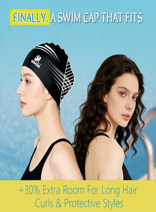 OMID Waterproof Swim Cap for Women with Long Hair - Chemical Resistant Silicone Swimming Cap, UV Protection for Pool Beach, Fits Dreadlocks and Thick Hair (Black) - Image 5