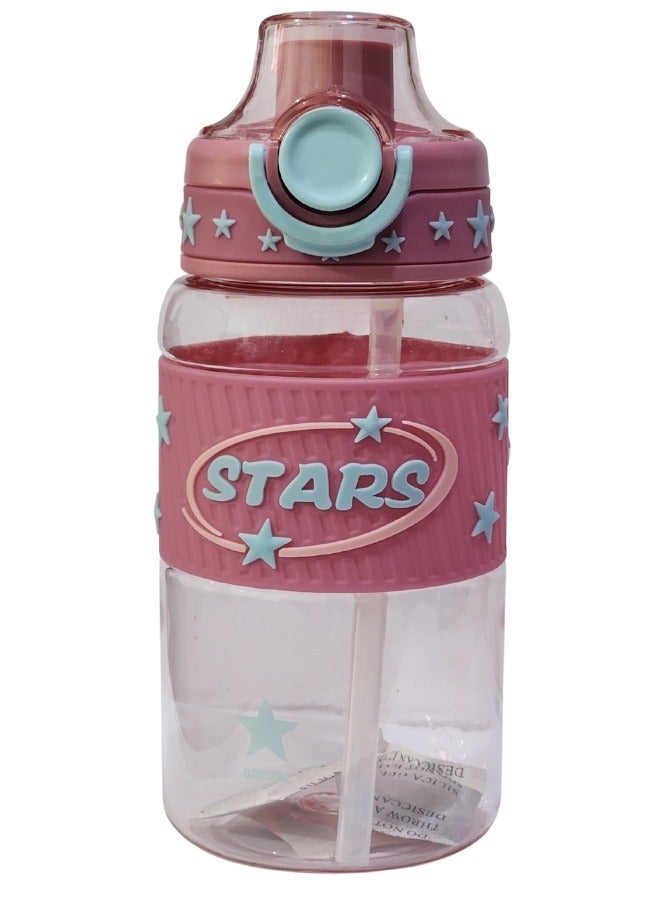 Stars 600ml Healthy Kids Water Bottle Acrylic Children's Cup Portable Kids Water Bottle, Fashion Design Large Capacity BPA Free Water Bottle for School, Shopping, Sports, Travel - Image 1