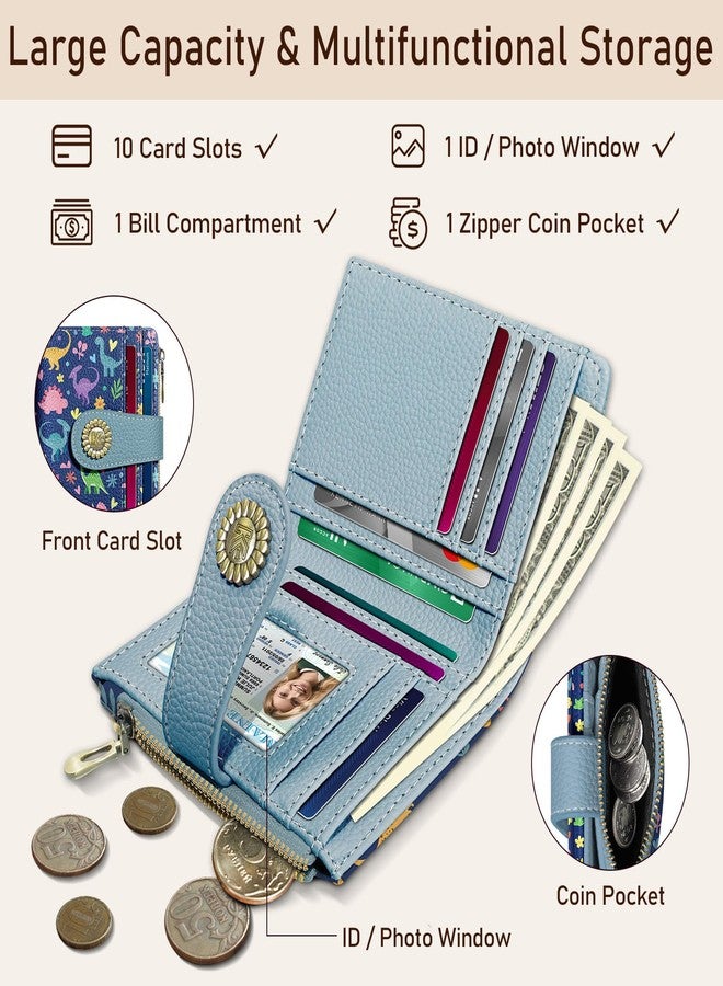 Kelvoris Small Rfid Women Wallet Bifold Zipper Coin Pocket PU Leather Compact Cash Credit Card Holder Travel Wallet for Female Ladies Teen Girls 1 ID Window 10 Card Slots, Dinosaurs, Casual - Image 4