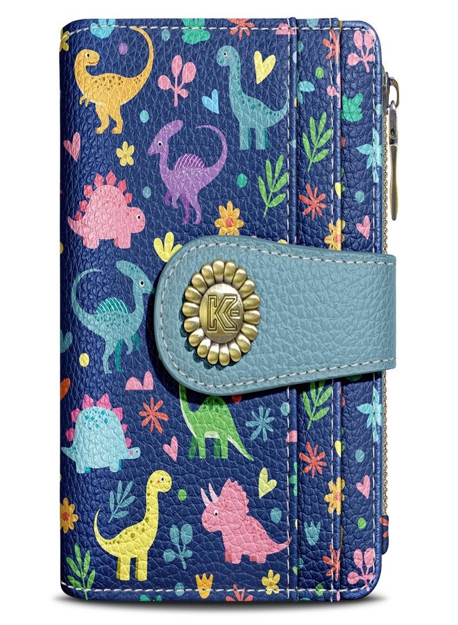Kelvoris Small Rfid Women Wallet Bifold Zipper Coin Pocket PU Leather Compact Cash Credit Card Holder Travel Wallet for Female Ladies Teen Girls 1 ID Window 10 Card Slots, Dinosaurs, Casual - Image 1