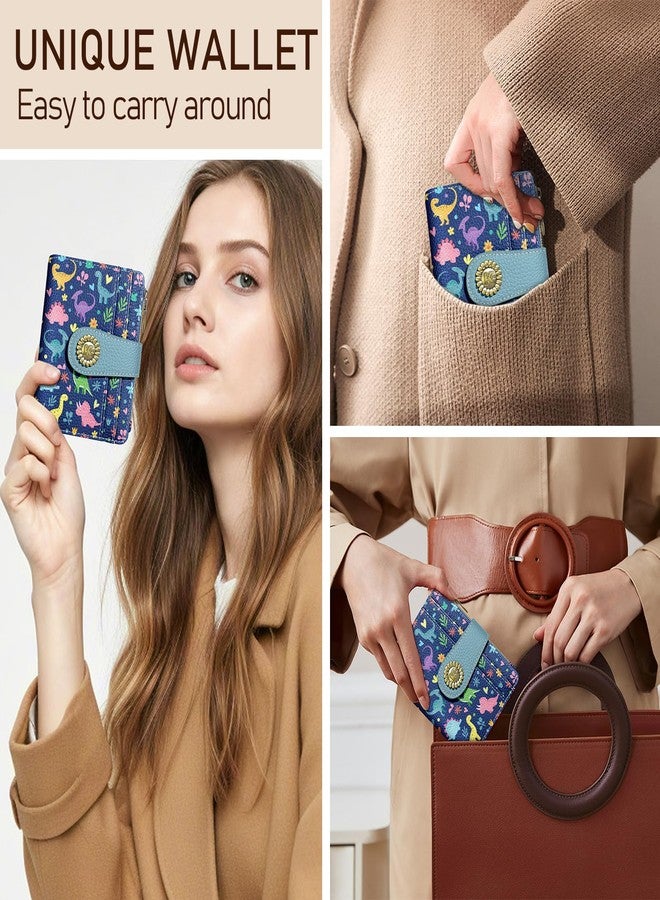 Kelvoris Small Rfid Women Wallet Bifold Zipper Coin Pocket PU Leather Compact Cash Credit Card Holder Travel Wallet for Female Ladies Teen Girls 1 ID Window 10 Card Slots, Dinosaurs, Casual - Image 2