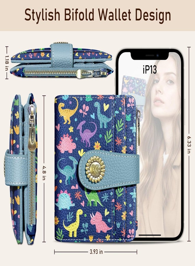 Kelvoris Small Rfid Women Wallet Bifold Zipper Coin Pocket PU Leather Compact Cash Credit Card Holder Travel Wallet for Female Ladies Teen Girls 1 ID Window 10 Card Slots, Dinosaurs, Casual - Image 5