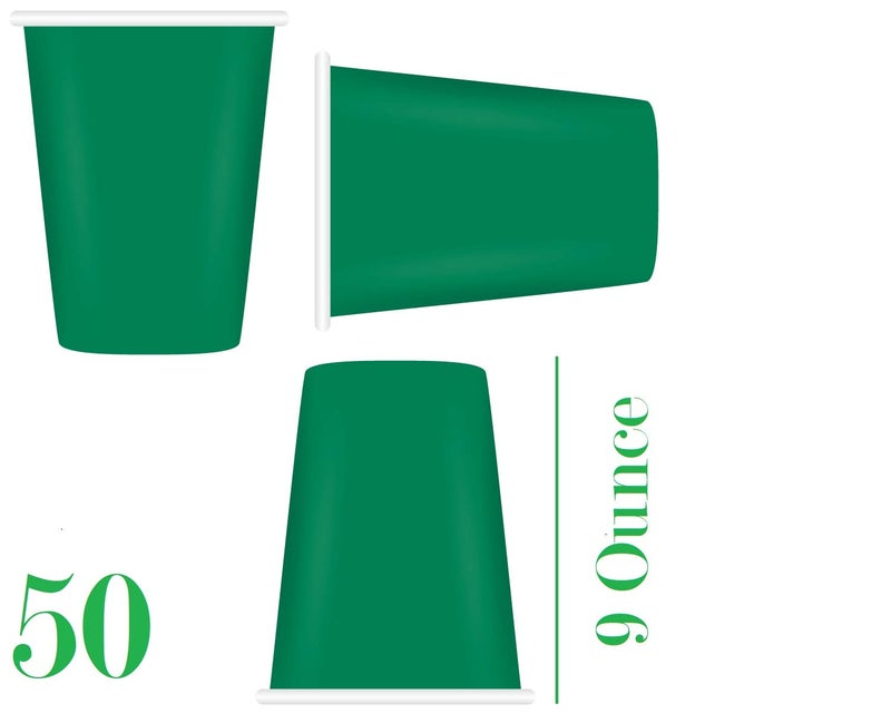 Oojami حزمة حفلات كاملة لخدمة 50 شخص - أطباق ورقية 9" للعشاء، أطباق ورقية 7" للحلويات، أكواب 9 أونصات، مناديل 3 طبقات - Image 5