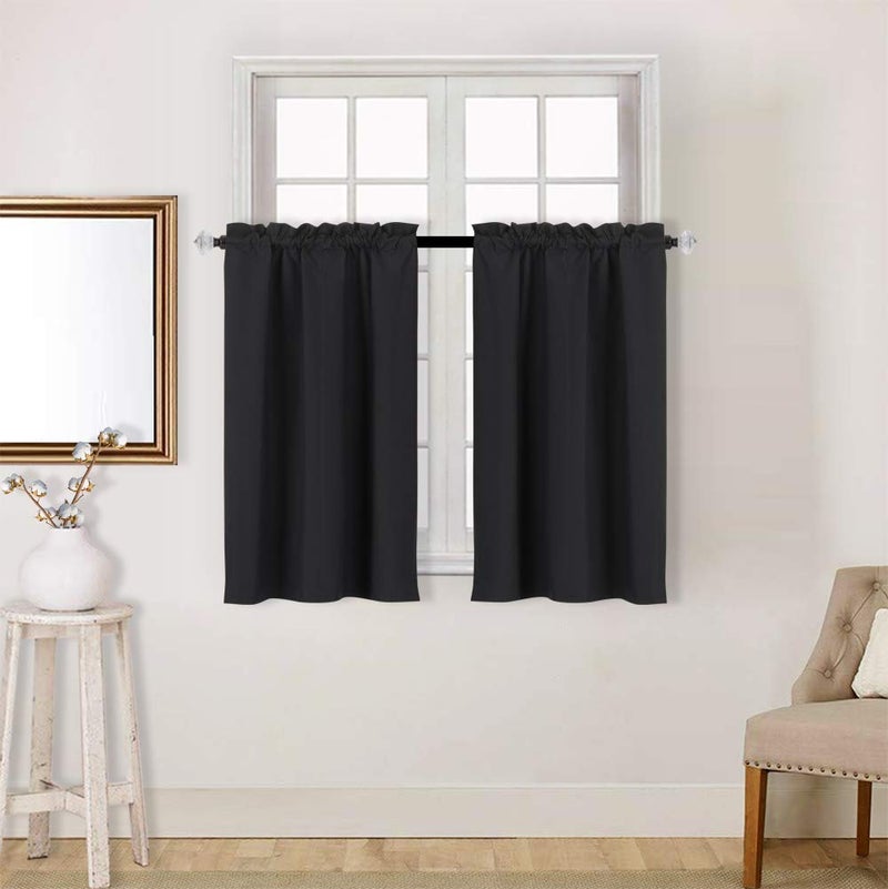 Easy Home 2 Panels Blackout Tier Curtain with Rod Pocket for Kitchen Bathroom Living Room Thermal Insulated Light Blocking for Any Small Window 36 W x36 L Black