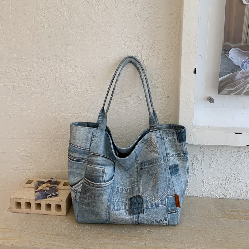 Vintage Patchwork Tote Bag, Large Capacity Women's Shoulder Bag - Image 4