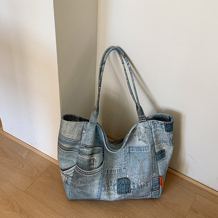 Vintage Patchwork Tote Bag, Large Capacity Women's Shoulder Bag - Image 3