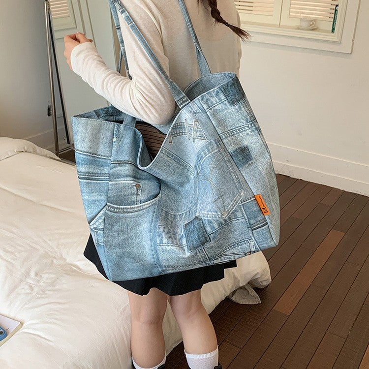Vintage Patchwork Tote Bag, Large Capacity Women's Shoulder Bag - Image 2