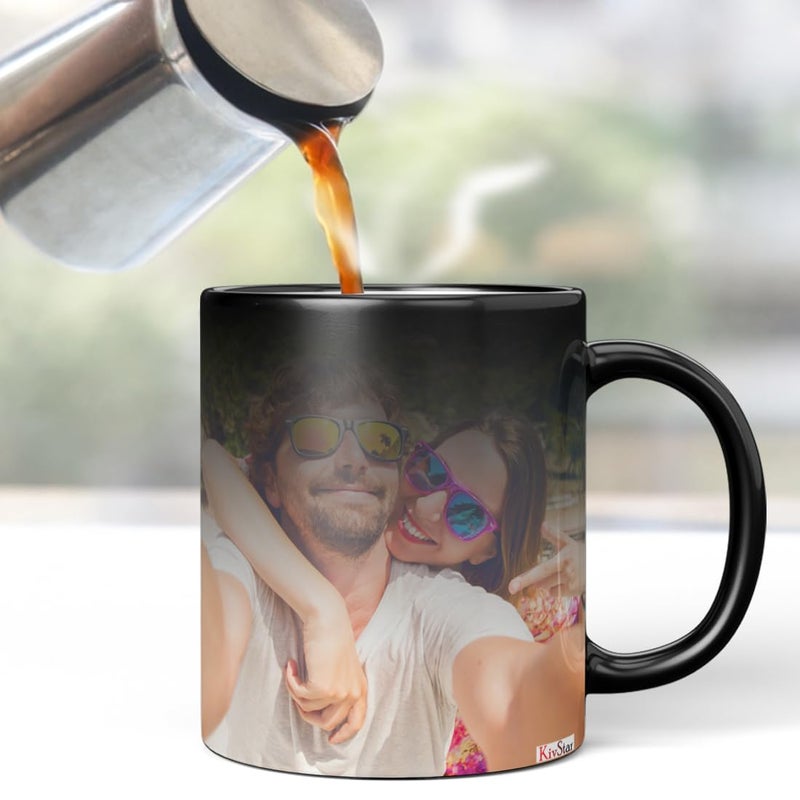 KivStar Magic Mug with Photo CustomizedPersonalized Cup with Image Text Logo Quotes Gifts for Birthday Gifts for Anniversary Valentines Day Black Colour Changing Mug 325 ML - Image 1