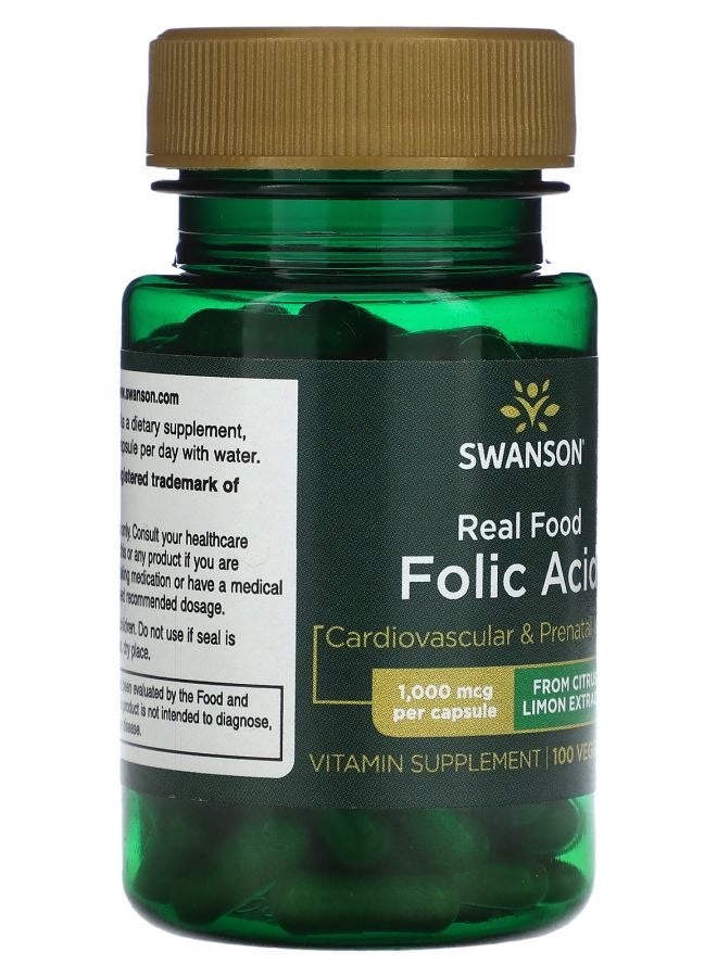 SWANSON Real Food Folic Acid 1000 mcg 100 Veggie Caps - Image 2